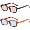 LJCZKA 2 Paia di Occhiali da Sole Rettangolari Vintage per Donna e Uomo, Occhiali Quadrati Piccoli Retro Moda con Protezione UV400