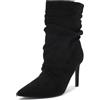 MISSCAI Stivaletti Donna con Tacco 9.5 cm Stivali Punta Affusolata e Pieghe | Tronchetti eleganti in similpelle scamosciata, gambale morbido drappeggiato, tacco sottile, pull on