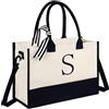 Fmeida Borsa tote in tela personalizzata con iniziale, borsa da spiaggia, borsa da sposa, regali per lei, regalo di compleanno da donna