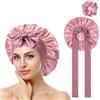ACWOO Cuffia Seta Capelli Ricci, 3 PCS Berretto di Seta Donna, Berretto da Notte Raso Elastico, Cuffia Capelli Ricci Notte con Nastri Regolabili per Protezione dei Capelli Ricci Lunghi