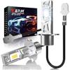 KATUR H3 LED Lampadine Per Fari, H3 LED Lampadina 16000LM 6000K Bianco 500% Luminosità Senza Ventola Impermeabile Mini Formato Plug and Play Kit Di Conversione Alogena, Confezione Da 2