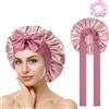 ACWOO Cuffia Seta Capelli Notte, Berretto di Seta Donna, Berretto da Notte Raso Elastico, Cuffia Capelli Ricci Notte con Nastri Regolabili per Protezione dei Capelli Ricci Lunghi, Rosa Doro Chiaro
