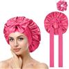 ACWOO Cuffia Seta Capelli Ricci, 3 PCS Berretto di Seta Donna, Berretto da Notte Raso Elastico, Cuffia Capelli Ricci Notte con Nastri Regolabili per Protezione dei Capelli Ricci Lunghi