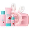 QUIYUM Kit Cura Viso Skincare Anguria e Niacinamide 5 Pezzi con Pochette | Cura della Pelle Donna e Ragazza con Detergente, Tonico e Siero Viso per Idratazione e Luminosità Beauty Routine Glow Up