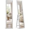 Baroni Home Specchio da Terra con Struttura in Acciaio, Specchio a Figura Intera con Supporto Pieghevole con Cornice Decorata in Legno, Riccioli Bianchi, 40x150 cm