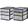 Iris Ohyama, Set di 2 Cassettiere da Scrivania in Plastica, 2 Cassetti Piccoli e 1 Medio, Formato A4, Nero e Trasparente | Organizer Portaoggetti per Ufficio, Casa e Cancelleria, Senza BPA, OCH-2021