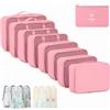 ZOVRIXIA Organizer Valigia 15 Pezzi Set, Packing Cubes e Divisori Accessori Viaggio | Kit Salvaspazio con Porta Scarpe, Organizer Intimo e Beauty Case, Tessuto Impermeabile per Trolley e Armadio, Rosa