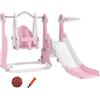 AIYAPLAY Scivolo per Bambini 4 in 1 con Altalena da 18-48 Mesi Rosa | Scivolo da Giardino Autoportante, Scaletta da Arrampicata, Cestino da Basket, Set Parco Giochi per Interni ed Esterni