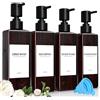 RTUOHUIN Set Di 4 Marrone Flaconi Riutilizzabili per Shampoo, 500ml Dispenser Sapone Doccia, Dispenser Doccia Shampoo e Bagnoschiuma con Imbuto ed Etichetta Impermeabile, Adatto per Cucina, Bagno e Toilette