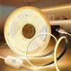 KSIBNW Striscia LED USB COB 3M, 5V Bianco Caldo 3000K Luci LED Autoadesivo Tubo Dimmerabili Strisce Larghezza 8mm Flessibile Alta Luminosità Nastro per Retroilluminazione TV, Cucina