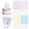 URAQT 24 PCS Candele per Torta di Compleanno, Macaron | Candele Compleanno Metalliche,Sottile Candele con Supporti per Compleanno Matrimonio Decorazioni Baby Shower Partito Torta