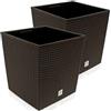 Deuba® 2x Vaso da Fiori per Interno Esterno Fioriera Piante con Maniglie Effetto Rattan 35L Marrone