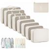 ZOVRIXIA Organizer Valigia 15 Pezzi Set, Packing Cubes e Divisori Accessori Viaggio | Kit Salvaspazio con Porta Scarpe, Organizer Intimo e Beauty Case, Tessuto Impermeabile per Trolley e Armadio, Beige