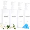 RTUOHUIN Set Di 4 Bianco Flaconi Riutilizzabili per Shampoo, 500ml Dispenser Sapone Doccia, Dispenser Doccia Shampoo e Bagnoschiuma con Imbuto ed Etichetta Impermeabile, Adatto per Cucina, Bagno e Toilette