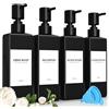 RTUOHUIN Set Di 4 Nero Flaconi Riutilizzabili per Shampoo, 500ml Dispenser Sapone Doccia, Dispenser Doccia Shampoo e Bagnoschiuma con Imbuto ed Etichetta Impermeabile, Adatto per Cucina, Bagno e Toilette