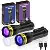 DARKDAWN Torcia UV 365&395nm, Mini Luce Nera USB Ricaricabile, Torcia UV a LED Ultravioletta, Lampada Fluorescente Potente, Rilevatore Portatile per Macchie di Urina di Animali Domestici, Soldi