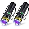 DARKDAWN Torce UV 365nm 395nm Ricaricabile USB, LED Lampada di Wood Ultravioletti Torcia Luce Nera, Mini Portatile Lampada UV per Ambra, Rivelatore Urina per Gattidi Cani 400nm, 2 Pezzi (UV 395 nm)
