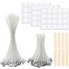 Keratobleem 50 Pezzi Stoppini per Candele, Stoppini in Cotone per Candele da 10cm/20cm, Stoppino per Candele Naturali con Porta Stoppino in Legno e Adesivi per Stoppini Bifacciali, per Fare Candele