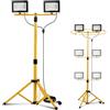 Peviasot Faretto da costruzione a LED con treppiede, 2 x 50 W, 4250 lm, girevole, 6500 K, bianco freddo, treppiede regolabile in altezza e spina di cavo da 3 m, IP66, impermeabile per garage, officina