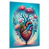 emmena - Quadro Cuore Anatomico Azzurro con Ramificazioni Floreali - 30x40 cm