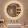 Clevich Specchio Bagno con Luce Rotondo 60 cm, Specchio-LED con 3 Colori di Luce Dimmerabile, Vetro Temperato Antideflagrante, Antifog, Interruttore Touc, Funzione Memoria