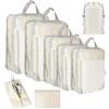 BUCOMTU 8 Pezzi Organizer Valigia,Beige Packing Cubes Organizer set valigie,Cubi impermeabili per il viaggio, organizer per valigie Con sacchetti per vestiti, sacchetti per scarpe