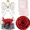 Sunia Rosa Eterna Regalo Donna, Rosa Stabilizzata Vera in Angel Cupola Regalo Mamma, Angelo Figurine di Vetro Regalo Nonna, Regalo Donna Compleanno, Regali Natale San Valentino Festa della Mamma