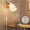 Ketom Applique da Parete Interno E14, Lampada da Parete Vintage in Legno | Faretto da Parete Orientabile, Applique Tessuto Bianco, Lampada da Muro con Interruttore e Spina, Senza Lampadina