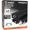 Eurocali 5x Profili da 2 metri (10mt) in Alluminio Nero per Strisce LED Copertura Opaca larghezza max striscia led 12.4mm - 24.7 x 7