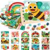 Hzitcigm Mosaico con Chiodini in Legno per Bambini, 30 Bottoni e 16 Carte | Con 16 Carte e 30 Bottoni in Legno: Segui i Colori dei Modelli Oppure Crea Mosaici Liberi, Senza Schermo