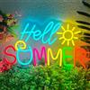 Weeddy Hello Summer Insegna al Neon LED per Decorazione da Parete Dimmerabile | Alimentazione USB Insegna Luminosa per Bar Sala Giochi Grotta Maschile Estate Spiaggia Feste Decorazioni