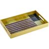 Baroni Home Vassoio Rettangolare con Fondo in Vetro a Fantasia Astratta, Vassoio da Portata con Bordo e Manici in Legno, Vassoio Decorato da Cucina, 40x24x4,5 cm, Oro Righe