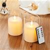 Lonkenn Candele LED 2 pezzi, Flickering Flameless Candele, Candele a Batteria with Glass con Telecomando a 10 Tasti, Realizzato in Vera Paraffina,con Funzione Timer 24 Ore per Decorazione, Festa-12.5cm Bianco