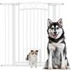 PawHut Cancelletto di Sicurezza per Cani 2 Estensioni 76-104x106 cm Bianco | Cancelletto per Cani da Interno, con Porta per Gatti, Cancello per Cani Animali Domestici, per Corridoio e Scale