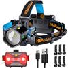 XILUO 210000 Lux 12 Modalità Torcia Frontale Rosso Avviso e Sensore, 95H Standy 125° Lampada Frontale Regolabile Focalizzazione, Torcia Frontale Led Ricaricabile Impermeabile IP65 per Pesca Trekking