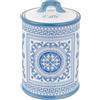 Baroni Home Barattolo Caffè Decorato in Ceramica con Coperchio Ermetico, Accessorio da Cucina Colorato Resistente, Linea Maioliche Blu, 11x11x17 cm