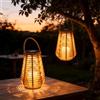 DJGIFI Lanterna Solare Corda Canapa 2 Pezzi Tavolo Giardino IP44 Luce Calda | Intrecciato a Mano | 3000K | φ15×27cm con maniglia ×2 | PP + Canapa Naturale | Sensore Crepuscolare | Decorazione Regalo