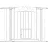 PawHut Cancelletto di Sicurezza per Cani 2 Estensioni 76-104x77 cm Bianco | Cancelletto per Cani da Interno, con Porta per Gatti, Cancello per Cani Animali Domestici, per Corridoio e Scale