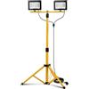 Eikuavons - Faretto LED da cantiere con treppiede, 2x50W, 6500K bianco freddo, IP66 impermeabile, treppiede regolabile in altezza e cavo da 3m con spina, direzione regolabile, per garage, cantiere