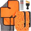 flintronic 8 Pezzi Kit Pulizia Auto, con 3 Pezzi Panno Microfibra Auto e 2 PCS Guanto Lavaggio, 600 GSM Panno, 3 Spazzole per la pulizia, Senza Graffi per Cura