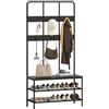 HOMCOM Appendiabiti da Ingresso 3 in 1 con Scarpiera 91x36x180 cm Nero | Attaccapanni Stile Industriale con Panca, 6 Ganci, 2 Ripiani Porta Scarpe