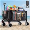 Devoko Carrello da Spiaggia Pieghevole 200L 150KG, Carrello Spiaggia per Tutti i Terreni con Ruote PU Extra Larghe 21.5x10cm, Carretto Pieghevole Maniglia Regolabile 90° per Spiaggia, Campeggio,Grigio
