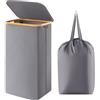 Lifewit Cesta Portabiancheria 105 L con Coperchio, Grande Cesto Biancheria Pieghevole in Bambù con Sacco Interno, Portabiancheria Salvaspazio, Laundry Basket per Camera da Letto, Bagno, Grigio