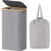 Lifewit Cesta Portabiancheria 105 L con Coperchio, Grande Cesto Biancheria Pieghevole in Bambù con Sacco Interno, Portabiancheria Salvaspazio, Laundry Basket per Camera da Letto, Bagno, Grigio Chiaro