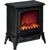 HOMCOM Camino Elettrico da Terra Effetto Fiamma 36.5x24x45.5 cm Nero | Potenza Regolabile 1000W/2000W, Caminetto Portatile, ABS e Vetro Temperato
