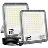 SKYWORLD 2 Pezzi Faretto LED da Esterno, 100W 10000LM Fari LED Esterni | Proiettore Faretti Led con Spina, Luci di Sicurezza per Giardino Patio Cortile Garage Piazza Officina, 6000K Bianca Fredda