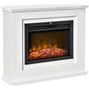 HOMCOM Camino Elettrico Effetto Fiamma Realistico 98x27.5x80cm Bianco | Cornice in Legno, Caminetto Elettrico, Termostato, Protezione da Surriscaldamento, Timer e Telecomando, 1000W e 2000W