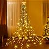 Joltix Luci Albero Natale Esterno Cascata, 2Mx16 Fili 420LEDs Luci Albero Natale, 8 Modalità Luci di Natale per Albero con Anello, IP44 Impermeabile per Interni Esterni Giardino (Caldo-Star)