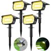 LOTMOS 4 Pezzi Faretti Energia Solare da Esterno, 72 LED Faretti Solari a LED da Esterno 3 Livelli di Luminosità, IP65 Impermeabile Lampioncini Solari da Giardino per Cortile, Vialetto, Alberi, Bianco Caldo