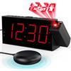 Mesqool Sveglia Digitale con Vibrazione, Orologio con 180° Proiettore | Sveglia per Sonno Profondo, Porta USB, Luminosità Regolabile, Snooze, Doppio Allarme, Ampio Display Luminoso